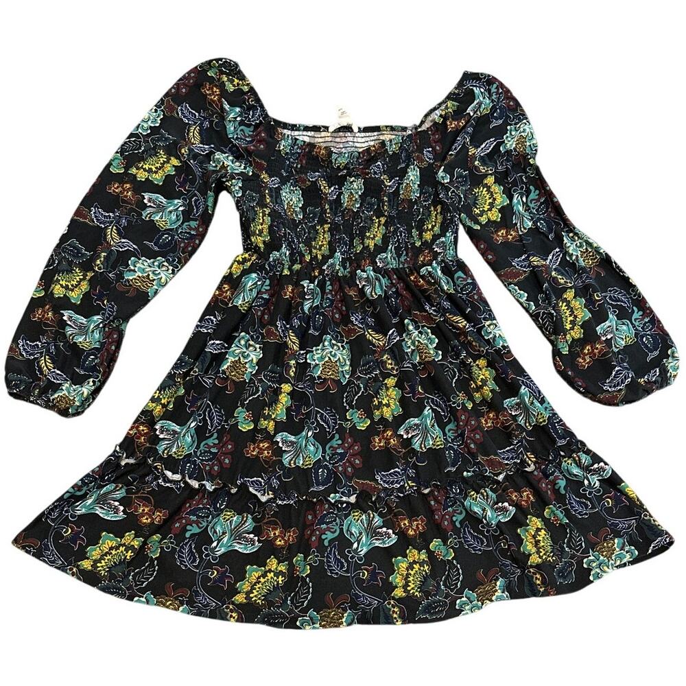 Birch and Stone Black Multicolor Floral Long Sleeve Dress Size Large